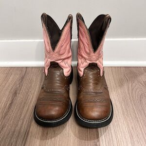 Justin L9901 Gypsy Western Boots Womens 10B Pink Brown Leather Work Cowgirl
